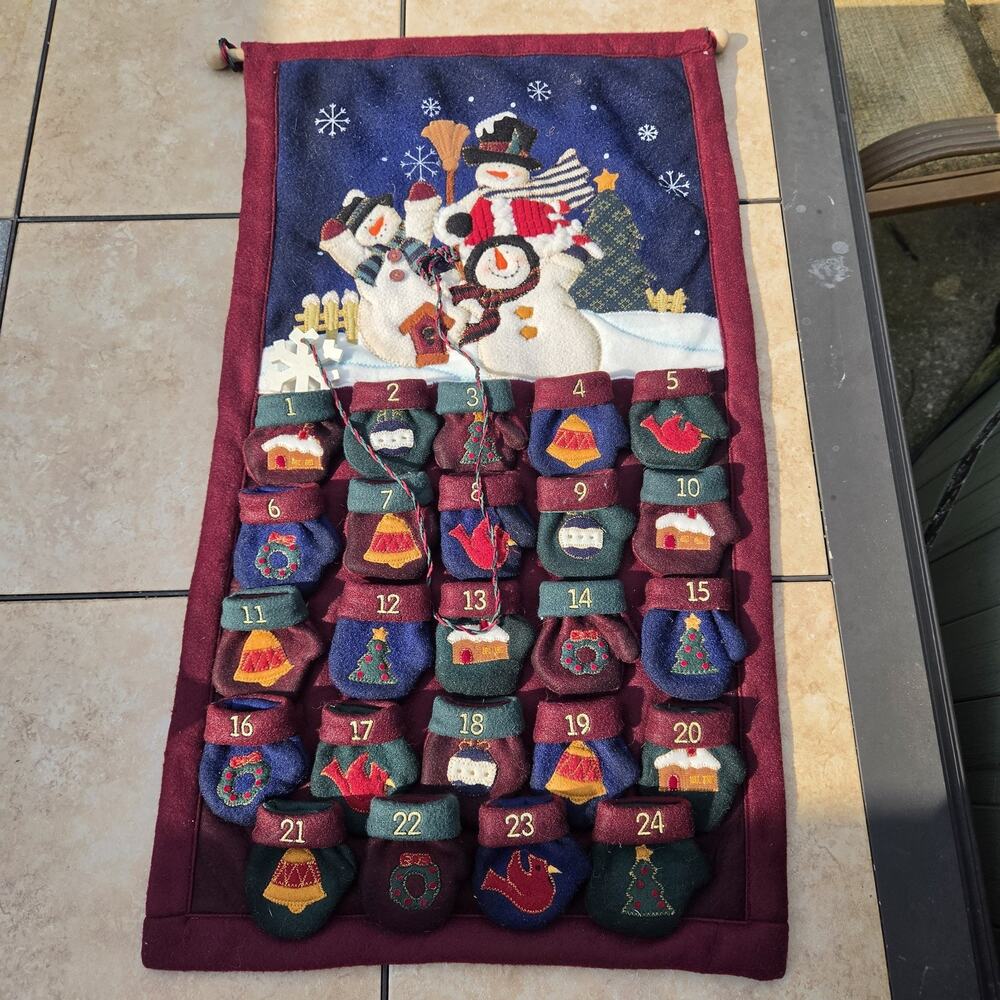 Christmas Cloth/Fabric Advent Calendar Snowman hanging pockets decoration